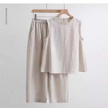 Loose Cotton Linen Vest Women's Summer New Plus Size Fat MM Outerwear Inner Match Svel T-shirt Top Versatile Round Neck