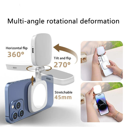 Magnetic Selfie Light Compatible with MagSafe for iPhone Rechargeable LED Fill Light with Mirror 5 Color Temps Foldable  Light