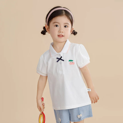 Girls Polo Shirts Summer Short Sleeved Baby Girls Tee Top Shirt Cotton Clothing 2T-6T Kids Embroidered Shirts