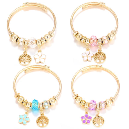 New Trendy 4 Colors Heart Shape Painted Pendant Closure Beaded Bracelet Golden Stainless Steel Women Bracelet 2025 Charm Jewelry