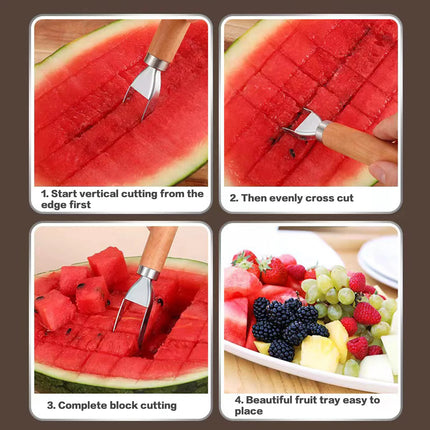 Watermelon Windmill Cutter Fork Slicer Melon Baller Scoop Cutter Slicer Tool Stainless Steel Watermelon Digger Kitchen Tools