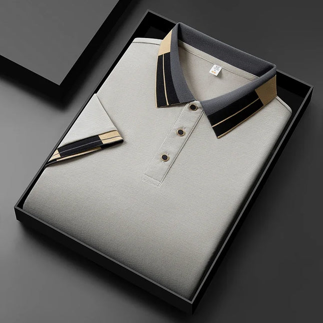 2025 New Men's Collar Polo Shirt Short Sleeved Sweat Absorbing Polo Tops ,Luxury Jacquard Breathable Contrast color T-shirt