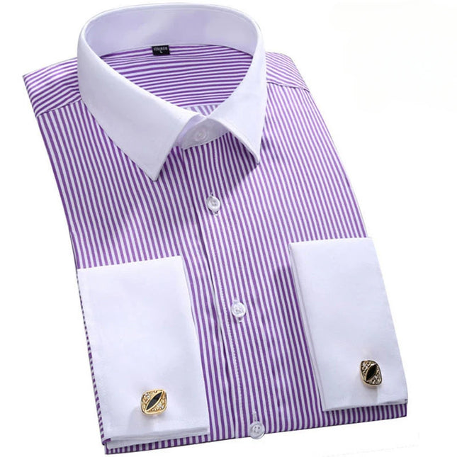 M-6XL Men's French Cuff Dress Shirt 2024 New White Long Sleeve Formal Business Buttons Male Shirts Regular Fit Cufflinks Shirt