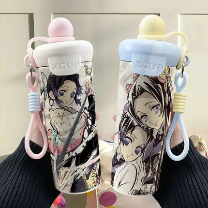 Demon Slayer Stainless Steel Insulated Cup Cute Fashion Cartoon Floating Ball Straw Thermos Portable Coffee Cup Gift for Friends