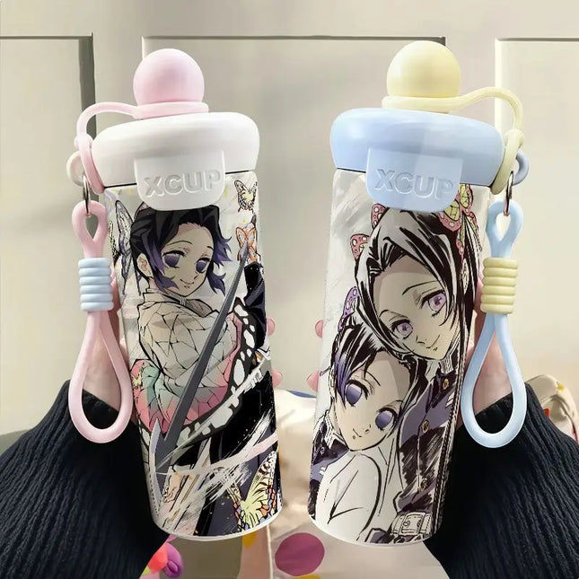 Demon Slayer Stainless Steel Insulated Cup Cute Fashion Cartoon Floating Ball Straw Thermos Portable Coffee Cup Gift for Friends