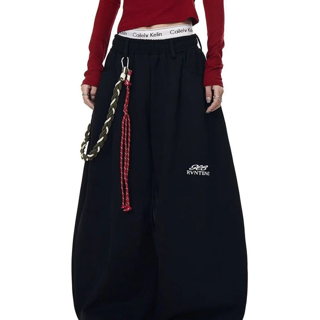 Streetwear Wide Leg Baggy Sweatpants Men Y2K Vintage Loose Curved-leg Pants Casual Sports Straight Hip Hop