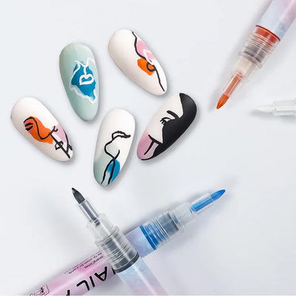 One Set Nail Art Drawing Graffiti Nail Polish Waterproof Painting Liner Pen DIY 3D Abstract Lines Flower Nail Manicure Tools