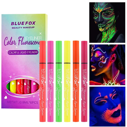 6pc Matte Eyeliner Stick Pack,Fluorescent Eyeliner Pencil Set,Waterproof Vibrant Color Glow Neon Makeup Pens for Bold Eye Makeup