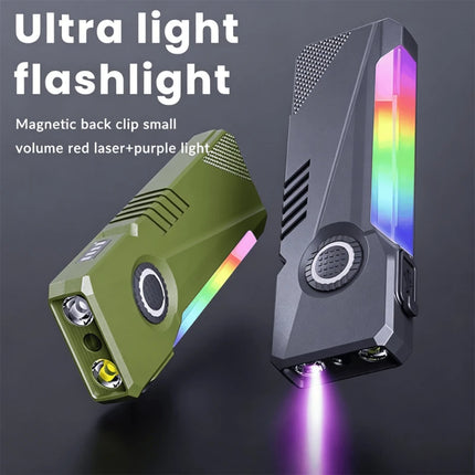 EDC Strong Light Mini Flashlight Type-C Rechargeable RGB Side Light UV Light Torch with Magnetic Pen Clip Inspection Lamp