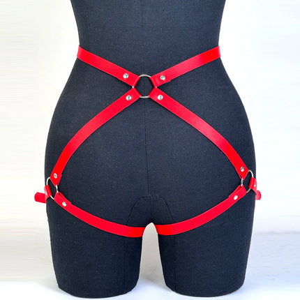 1PC Women Sexy Fashion Harness Leg Harness Pu Leather Adjustable Studded Decor Thigh Garter Belt Gothic Harness Belt Accessories