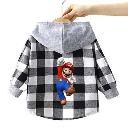 Children's stitch Hooded Shirts Kids blouse Boys Plaid Shirts Coat for Spring Autumn Girls Long-Sleeve Jacket Bottoming Clothing