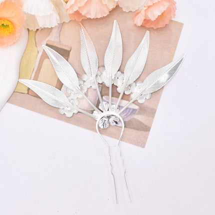 New Golden Alloy Leaf Crystal Flower Hairpin Hair Accessories for Women Thailand Ethnic Dance Party Decoration Headwear Jewelry