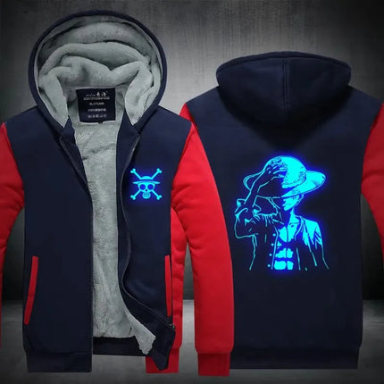 Luffy Men Jackets Streetwear Printed At Night Sweatshirts One P Thicken Fleece Hoodies Homme Winter Clothes Keep Warm Hoodie