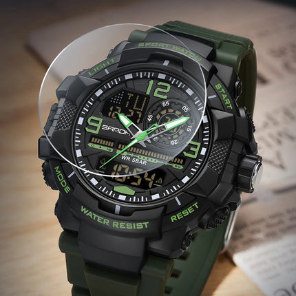 SANDA 6130 Dual Display Men Watches Waterproof Sport Watch Military Man Alarm Stopwatch Quartz Wristwatch Men LED Digital Clock