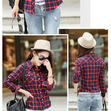 Slim Fit Plaid Long Sleeve Women's Shirt Qiang Yixuan Brand Autumn New Korean Version Cotton Button-Up Shirt