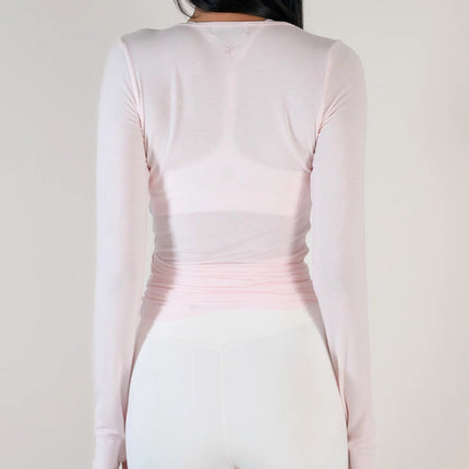 Women Sexy Wrap Crop Tops Tees Long Sleeve Deep V Neck Tie Workout Ballet Pilates Yoga T-Shirts with Thumb Holes Cropped Tops