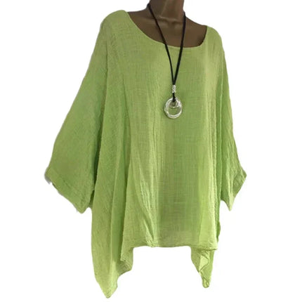 2024 Women's T-shirts Plus Size 5XL T-Shirt Linen O Neck Casual Loose Shirt Summer Autumn New Solid Batwing Long Sleeve