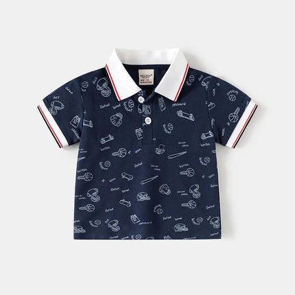 2026 New Summer Kids Polo Shirts 2-6T Loose Thin Cotton Children Clothes Girls T-shirt Tops Full Print Cartoon Boys Short Sleeve