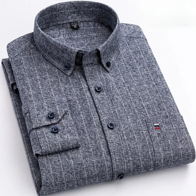 Pure Cotton Men's Plaid Shirt Long Sleeve Regular Fit Men Casual Oversized Shirt Leisure Autumn Male Blouse New Plus Size