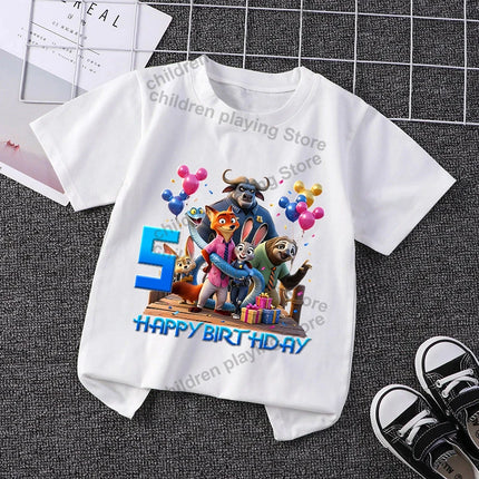 Zootopias Series Child Birthday T-Shirt Hot Movie Cartoon Number Clothes Summer Boy Girl Short Sleeve Tees Casual Cute Tops Gift