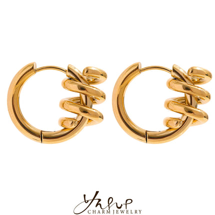 Yhpup Stainless Steel Twisted Hoop Earrings for Women Waterproof PVD Gold Plated Fashion Geometric Metal Jewelry Aretes De Mujer