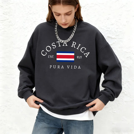 Costa Rica Pura Vida Flag Prints Women Sweatshirts Winter Crewneck Hoodie Basics Warm Jogging Oversized Pullovers Casual Clothes