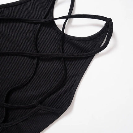 Y2K Women's Tops Backless Crop Top Sleeveless Sexy Cute Black Vest Tank Top Summer Cropped Vest Female 2000s Clothing