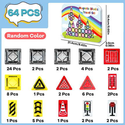32/64/58PCS Magnetic Road Construction Set Toys For Kids Gift Magnetic Building Blocks Montessori Educational Toys With Iron Box