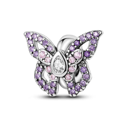 925 Sterling Silver Purple Series Butterfly Aries Gemini Safety Chains Fit Original Bracelet DIY Jewelry Making Gift For Women