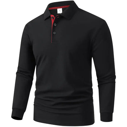 New Men's Business Casual Long Sleeved Shirt Solid Color Polo Shirt Fashionable Breathable Comfortable Versatile Top