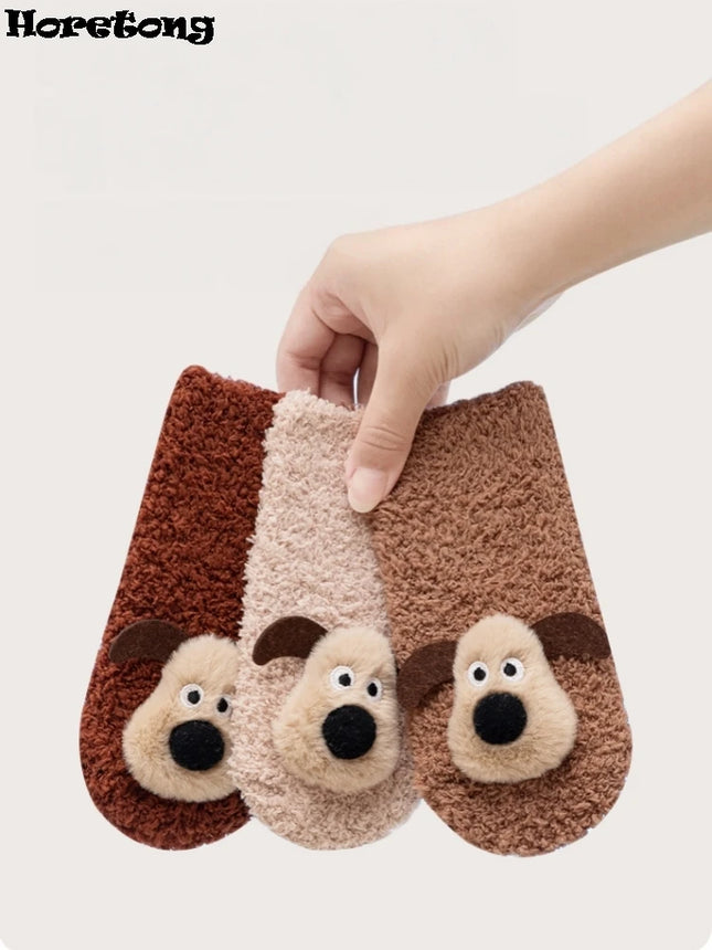 Thick Baby Socks For Autumn And Winter Newborn A-class Floor Socks Anti Slip Cartoon 3D Dog Warm Toddler Socks For Kids 0-3 Y