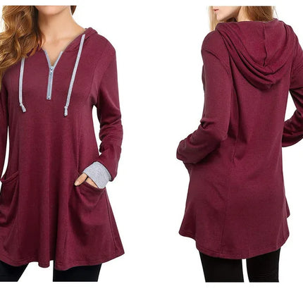 Autumn Loose-fit Hooded Color Blocking Long Sleeve Women's T-shirt Pullover Autumn Collection Casual Fashion Top