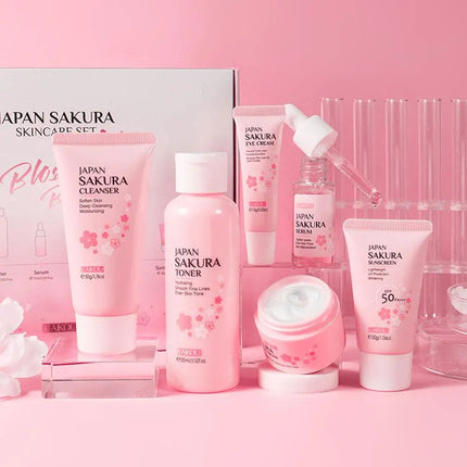 6pcs/Set Sakura Skin Care Sets Face Cream Serum Toner Facial Cleanser Sunscreen Eye Cream Face Skin Care Set Product Gift box