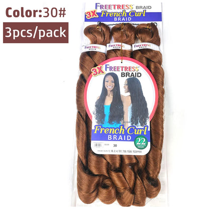 French Curly Braiding Hair Synthetic Wavy Hair Bundles Extensions Loose Weave Bundles 22 Inch 3pcs/Pack French Curly Braid Hairs