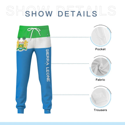 Mens Sweatpants Sierra Leone Emblem Flag Pants with Pockets Joggers Soccer Football Multifunction Sports Sweat With Drawstring