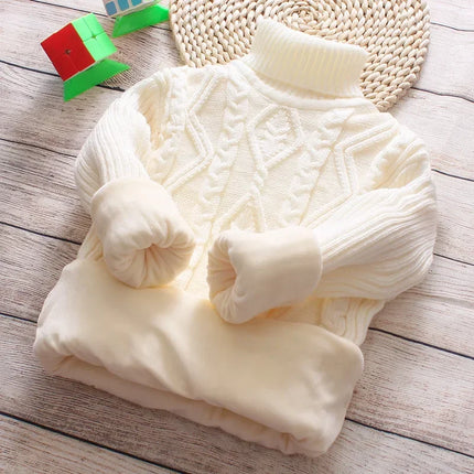 Kids' Turtleneck Sweater & Fleece Pullover Korean Winter Warm Base Layer for Boys and Girls Cozy Fashion Top