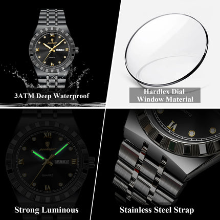 POEDAGAR Business Men's Watches Waterproof Luminous Week Date Fashion Men's Wristwatch Stainless Steel Quartz Watch For Men Reloj