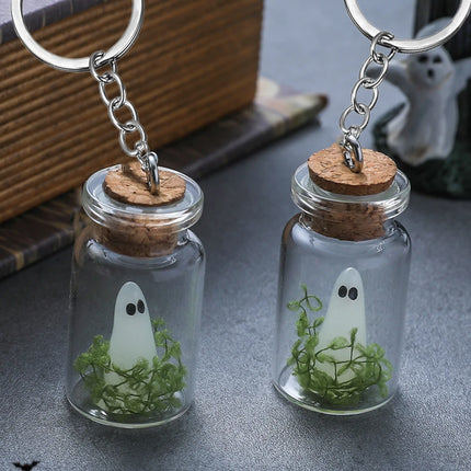 Luminous Ghost Keychain Halloween Tiny Glow Drifting Bottle Adopt Ghost Keyring Creative Design Green Spectre Jewelry Gift