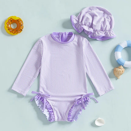 Baby Girl Swimsuit Baby Girls Long Sleeve Swimsuit Romper with Hat Bathing Suit Beach Rash Guard