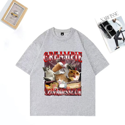 Funny for Creampie Connoisseur Meme Graphics T Shirt Woman Short Sleeve Vintage Street Hip Hop Loose T-shirts