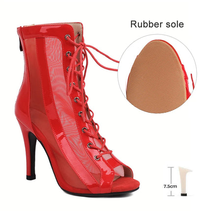 Women's Latin Salsa Dance Jazz Dance Shoes Girls Ballroom Dance Club Short Boots Ladies Lace-Up Fashion Fine Sand Dance Boots