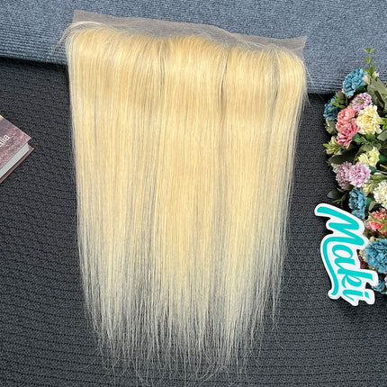 13x4 Transparent Lace Frontal #613 Blonde Color Straight Human Hair Bleached Knots Preplucked Invisible Lace Closure Virgin Hair