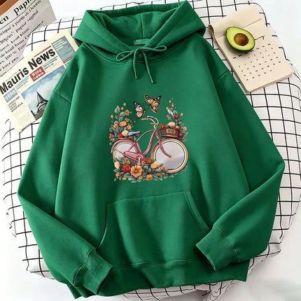 Retro Floral Butterfly with Bicycle Casual Hoodies Sweatshirts Men Women Tops 90s Harajuku Hoodie Sweatshirt