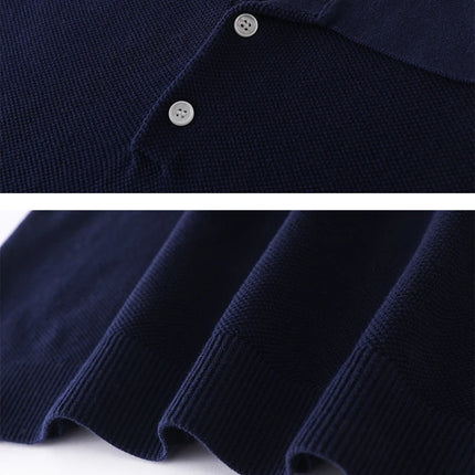 2025 Spring/Summer New Men's Short Sleeved 100% Cotton T-Shirt Sweater POLO Collar Loose Knit Pullover Business Casual Tops