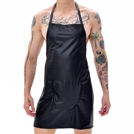 Sexy Men Erotic Open Crotch Faux Leather Apron Man Underwear Bodysuit Lingerie Clubwear Cosplay Costume Chef Butcher
