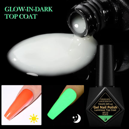 FOUR LILY 10ml Luminous No Wipe Top Coat Glow-in-the-Dark Green Gel Nail Polish DIY Home Salon Festive Gift  For Valentine's Day