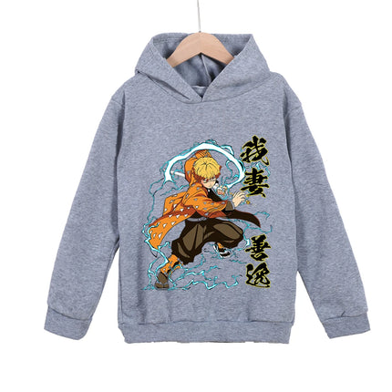 Demon Slayer Zenitsu Anime Cotton Hoodie for Kids 3-12 Boys Girls Unisex Pullover Sweatshirt Cosplay Costume
