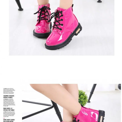 Children Ankle Shoes PU Leather Waterproof Tide Kids Rubber Boots Girls Boys Fashion Boots Anti-Slippery Spring Autumn 2024