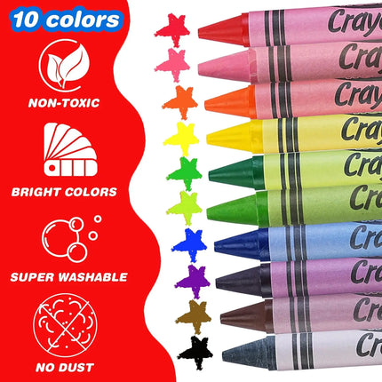 Super Washable Jumbo Crayons Bulk 12 Pack 10 Bright Colors Non Toxic Easy Grip for Toddlers 1-3 & Kids Ages 4-8 Safe Art Supplies for Coloring Books & School Projects