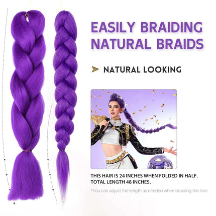 Synthetic 24Inch Purple Braiding Hair Extensions for Crochet Braids DIY Jumbo Ponytail Braid,Ru Mi Hairstyle,Multi-colored Hair